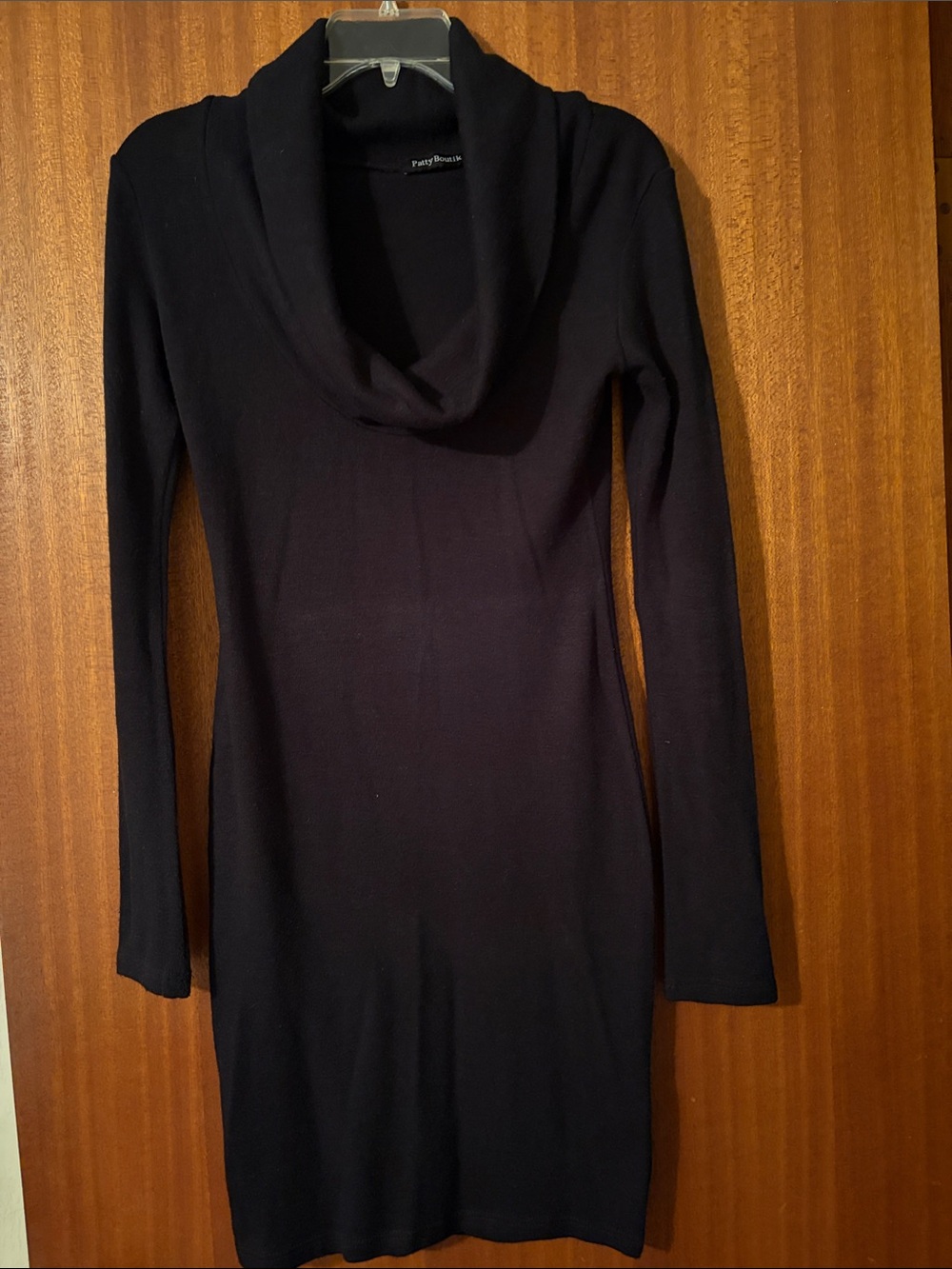PattyBoutik Black Cowl-Neck Long Sleeve Sweater Dress